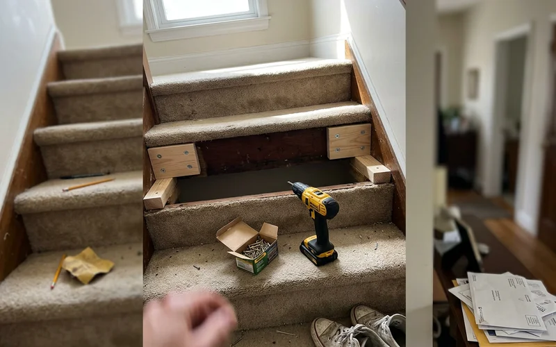 Open step with new glue blocks and structural screws added at the stringer