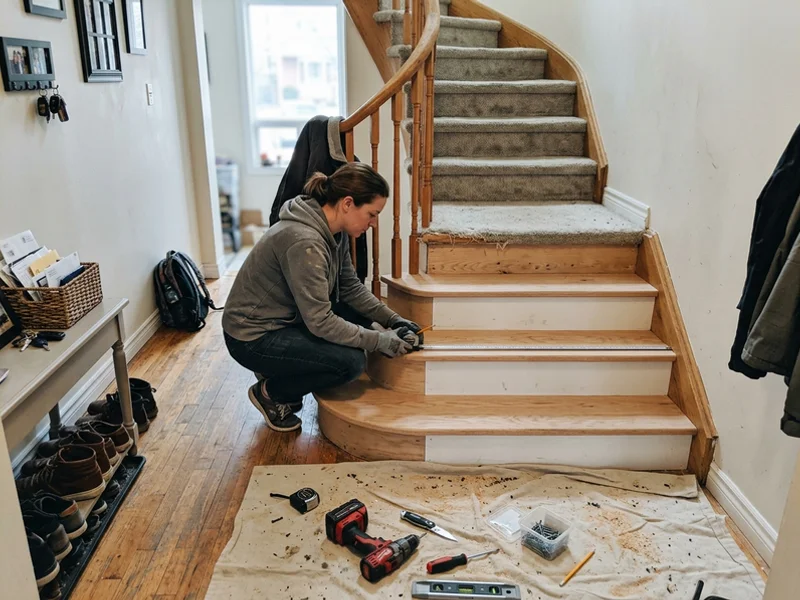 Staircase renovation in progress in a lived-in GTA home