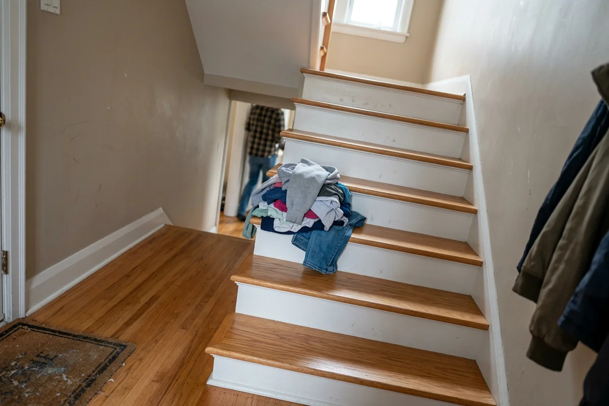 Red oak stair caps with white risers matched to the hardwood floor in a Toronto home