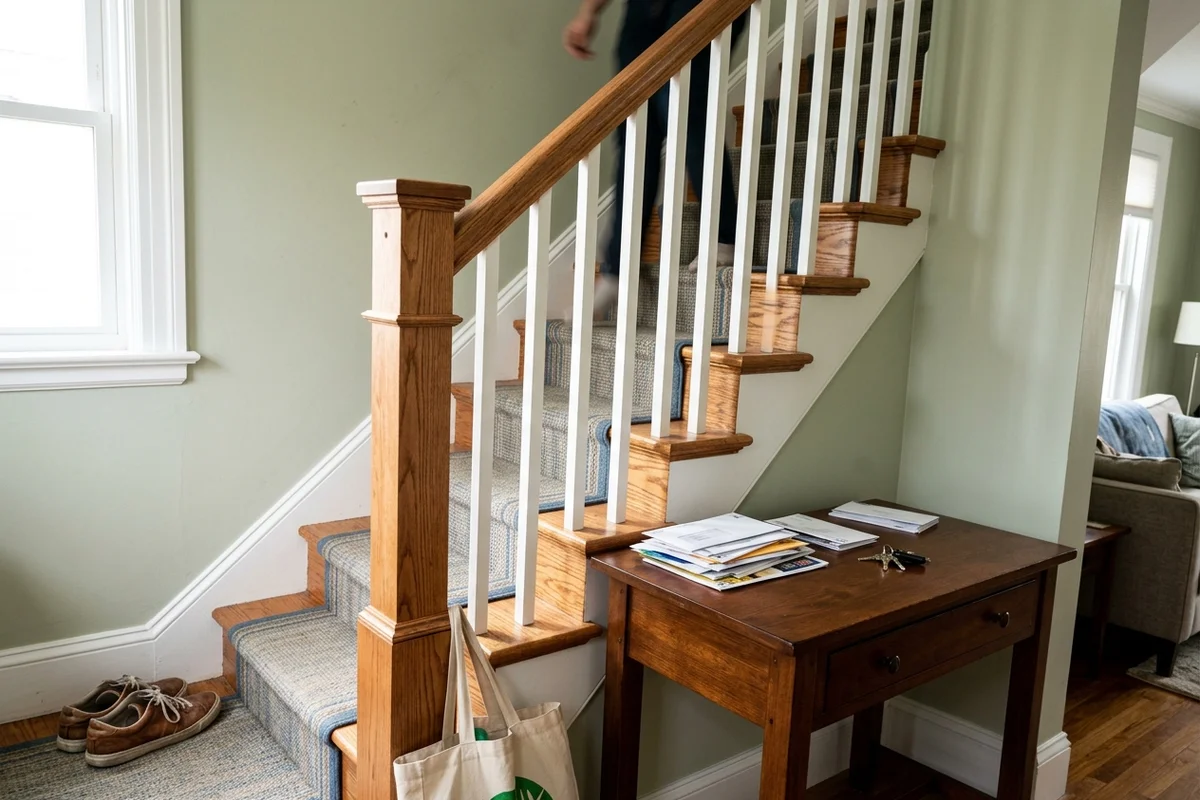 New red oak handrail and box newel post on a refinished Rosedale staircase