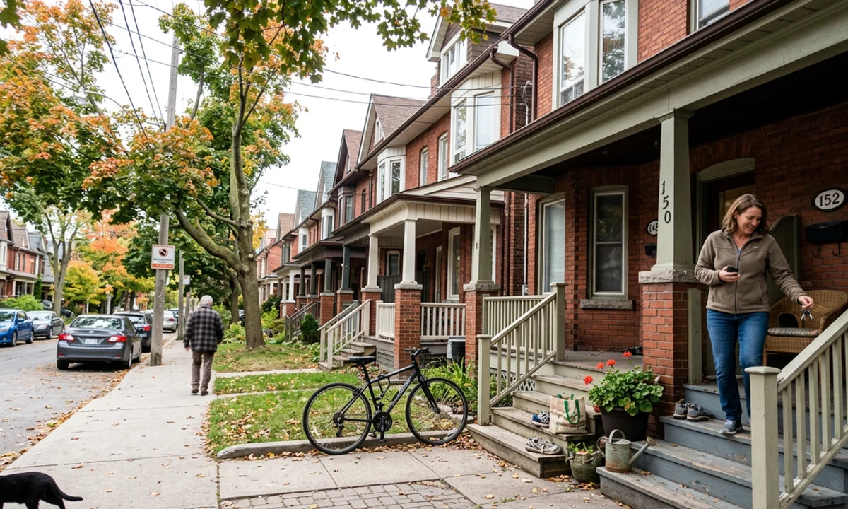 Row of Toronto semi-detached houses with front porch steps